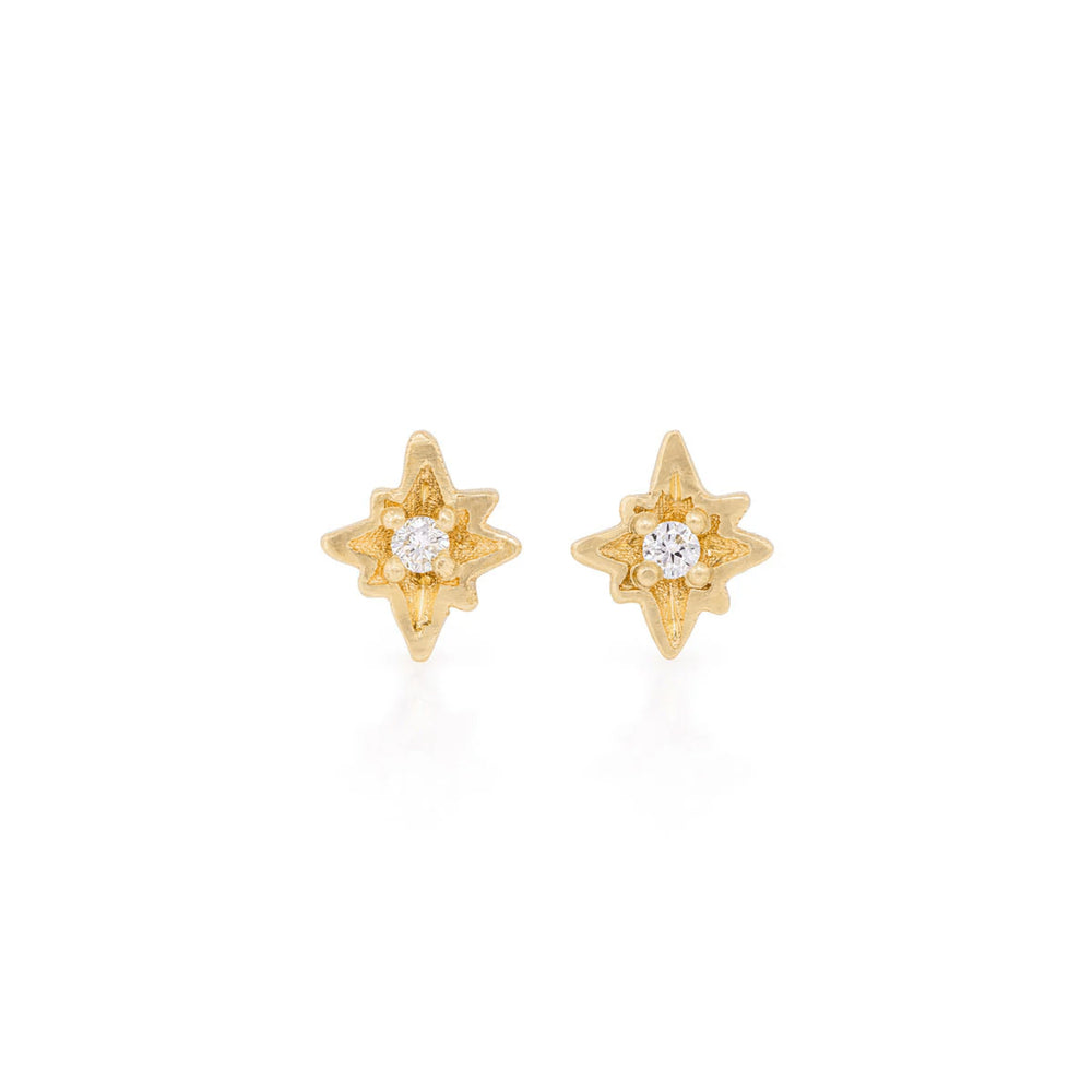 North Star Diamond Stud Earrings - 14k Gold