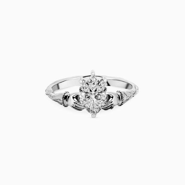 Claddagh 0.5ct Heart Cut Diamond Ring - 14k White Gold