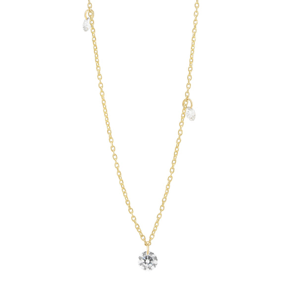 Dewdrop Three Diamond Necklace - 14k Gold