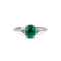 Dewlight 1ct Emerald Oval Engagement Ring - 14k White Gold Polished Band