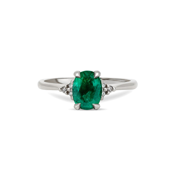 Dewlight 1ct Emerald Oval Engagement Ring - 14k White Gold Polished Band