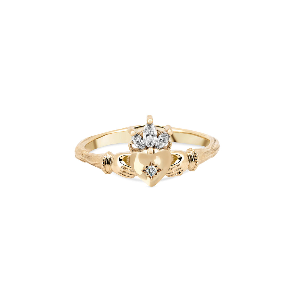 Diamond Crown Claddagh North Star Gold Ring - 14k Gold