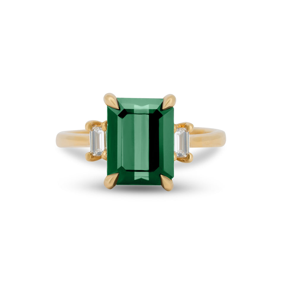 Hero Ring 1.8ct Green Tourmaline & Diamond Ring - 14k Polished Gold