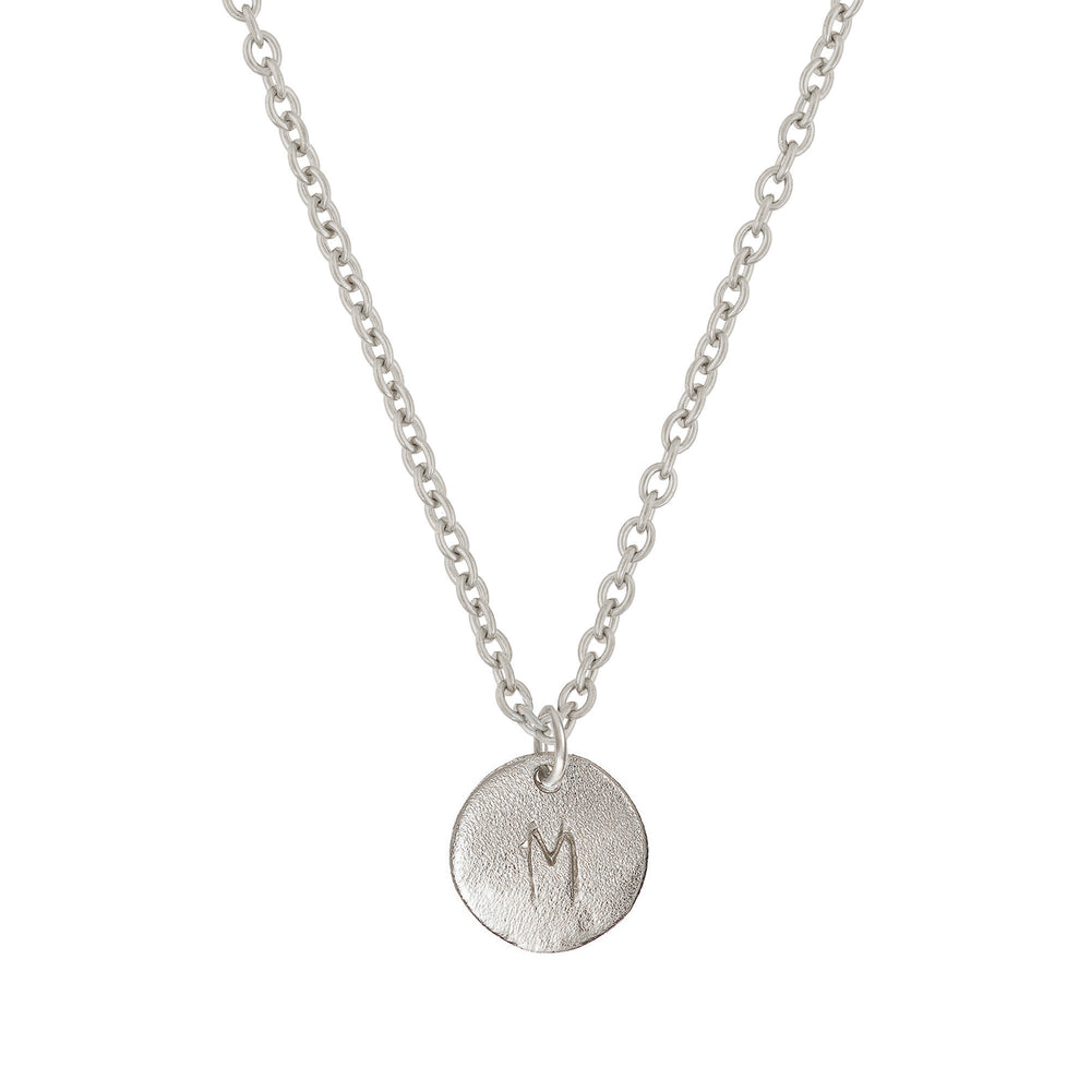 Midi Disc Necklace - 14k White Gold Initial Letter - One Disc