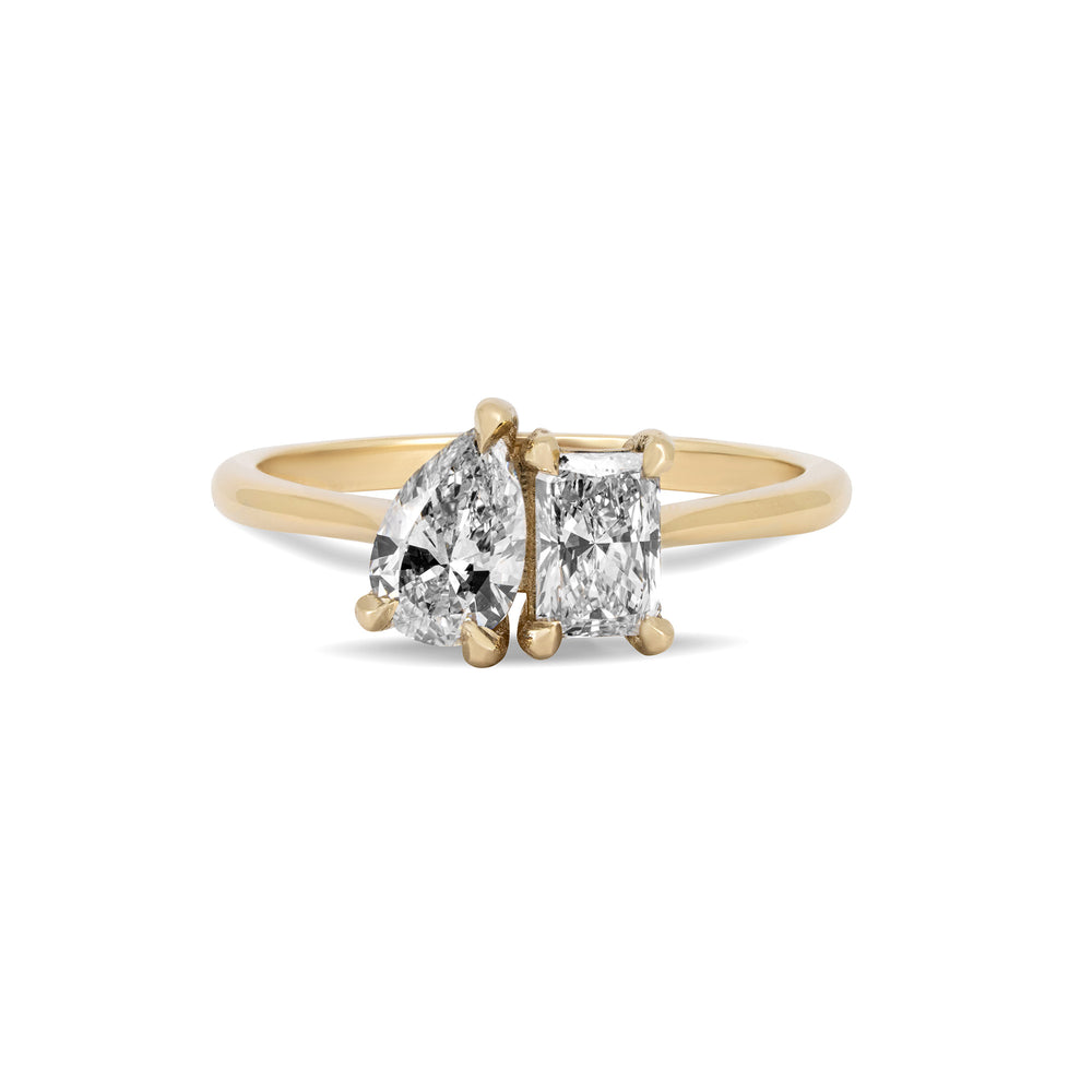 Moi & Toi Pear and Emerald Cut Lab-Grown Diamond Engagement Ring - 14k Gold Polished Band