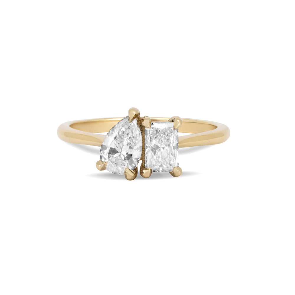 Moi & Toi Pear and Emerald Cut Lab-Grown Diamond Engagement Ring - 14k Gold Polished Band