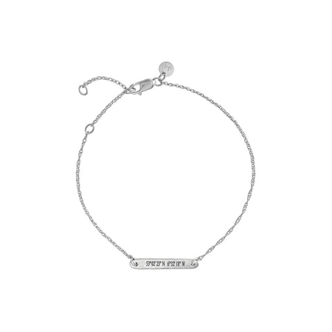 Solid White Gold Not All Who Wander Are Lost Bar Coordinates Bracelet